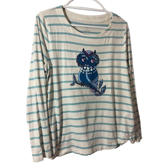 Talbots Large Petit LP Owl Knit Top Long Sleeve Teal / White Stripe Excellent - Picture 1 of 6
